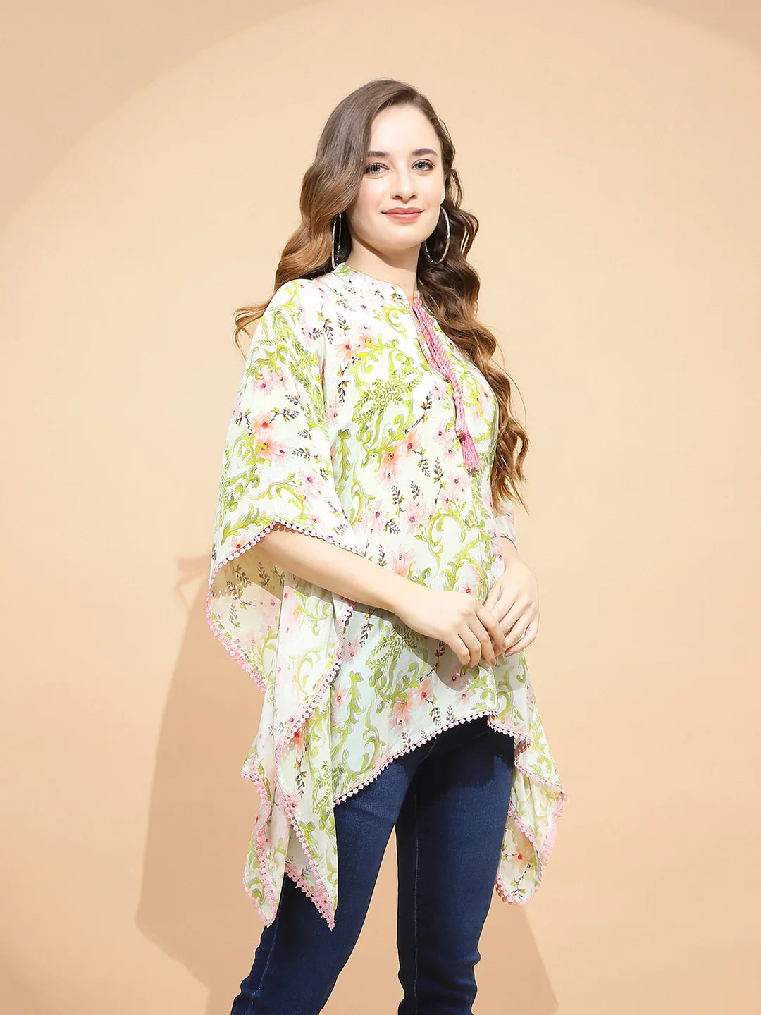 Lemon Green Polyester Blend Loose Fit Top For Women