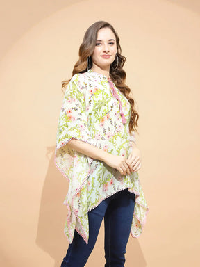 Lemon Green Polyester Blend Loose Fit Top For Women
