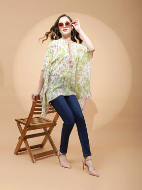 Lemon Green Polyester Blend Loose Fit Top For Women