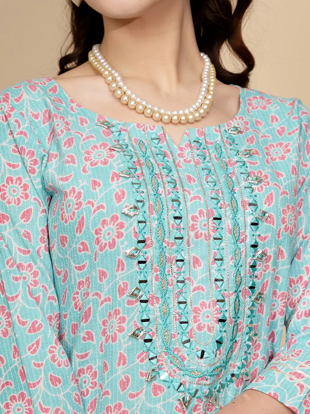 Firozi Cotton Regular Fit Kurta For Women - Global Republic