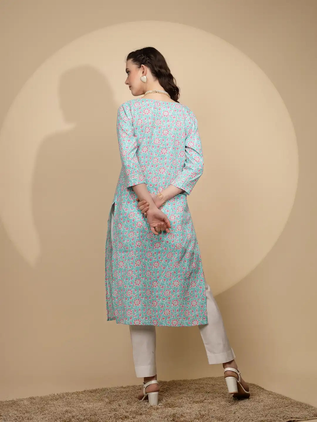 Firozi Cotton Regular Fit Kurta For Women - Global Republic