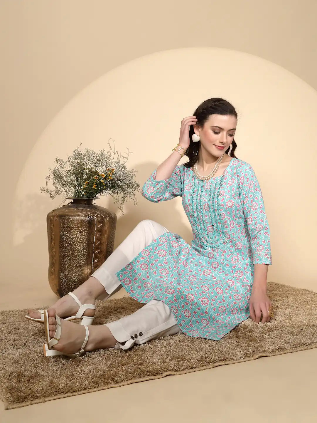 Firozi Cotton Regular Fit Kurta For Women - Global Republic