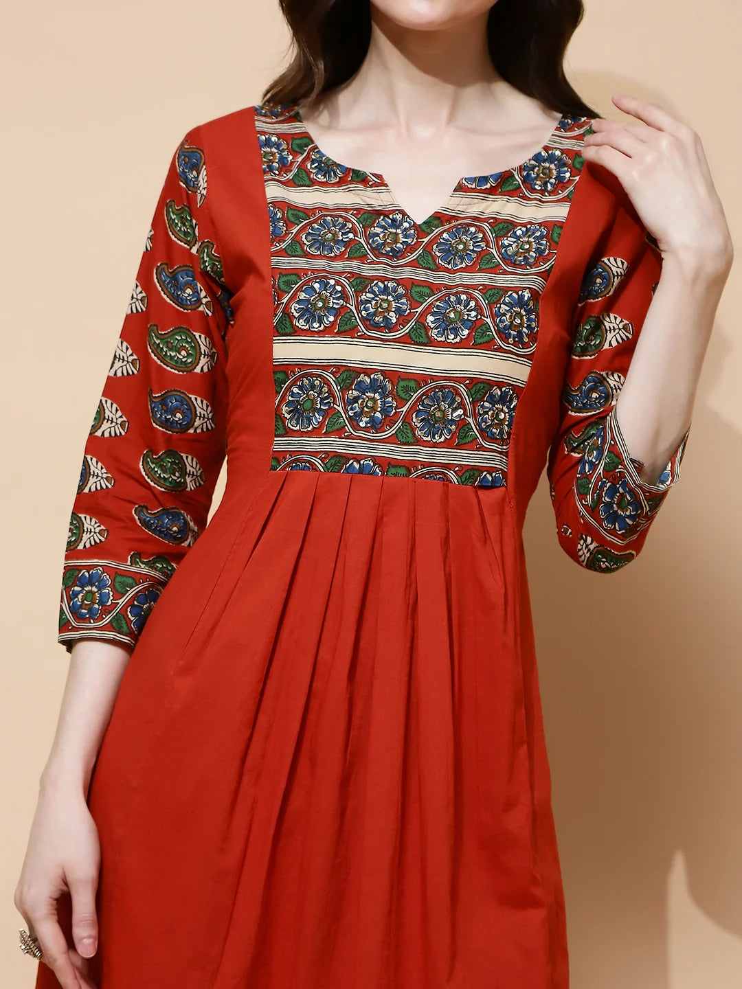Rust Cotton Blend Loose Fit Tunic Set For Women - Global Republic