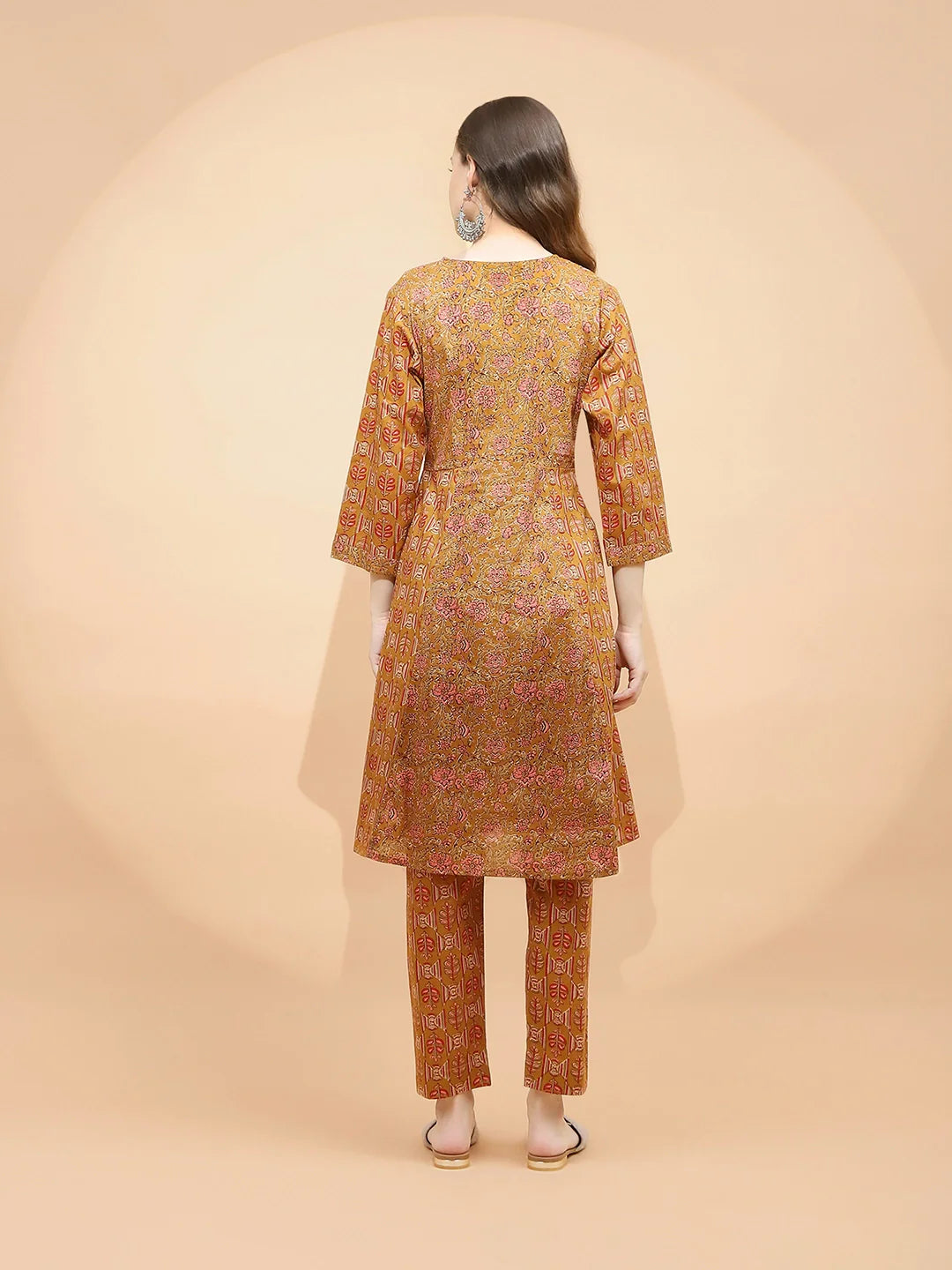 Light Brown Printed Cotton Tunic Set - Global Republic
