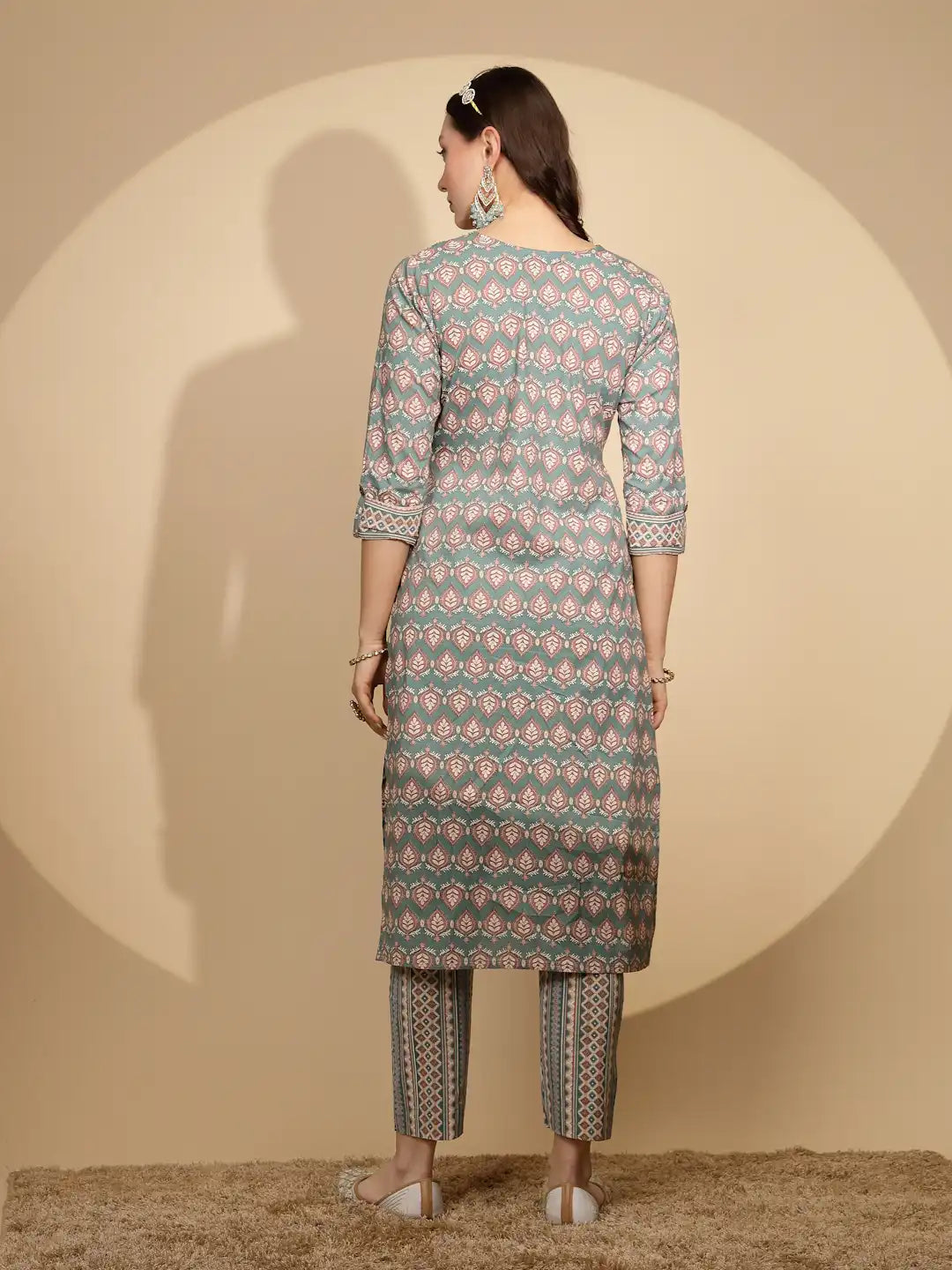 Blue Cotton Regular Fit Kurta Set For Women - Global Republic