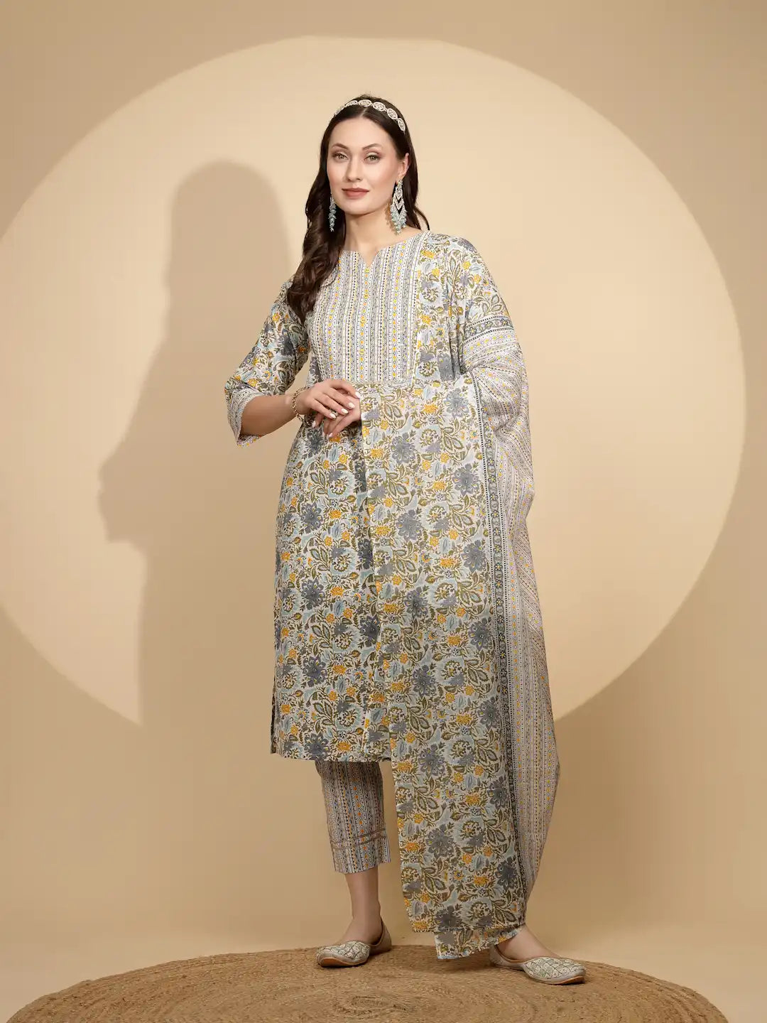 Yellow Cotton Regular Fit Suit Set For Women - Global Republic