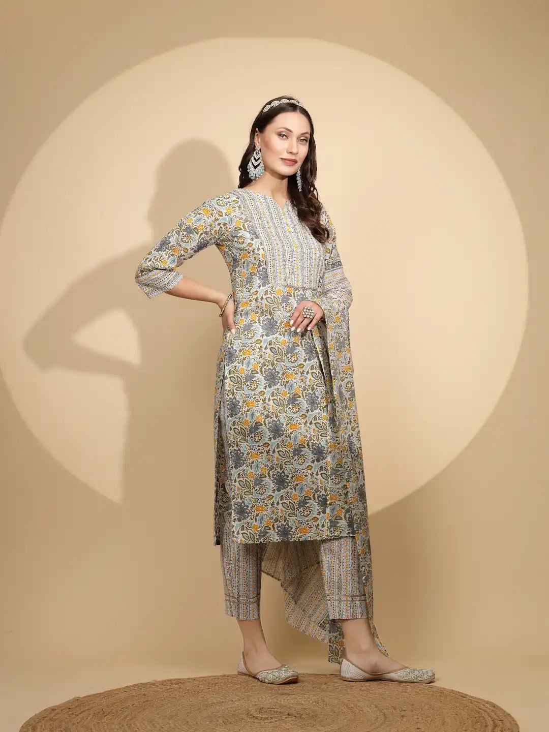 Yellow Cotton Regular Fit Suit Set For Women - Global Republic