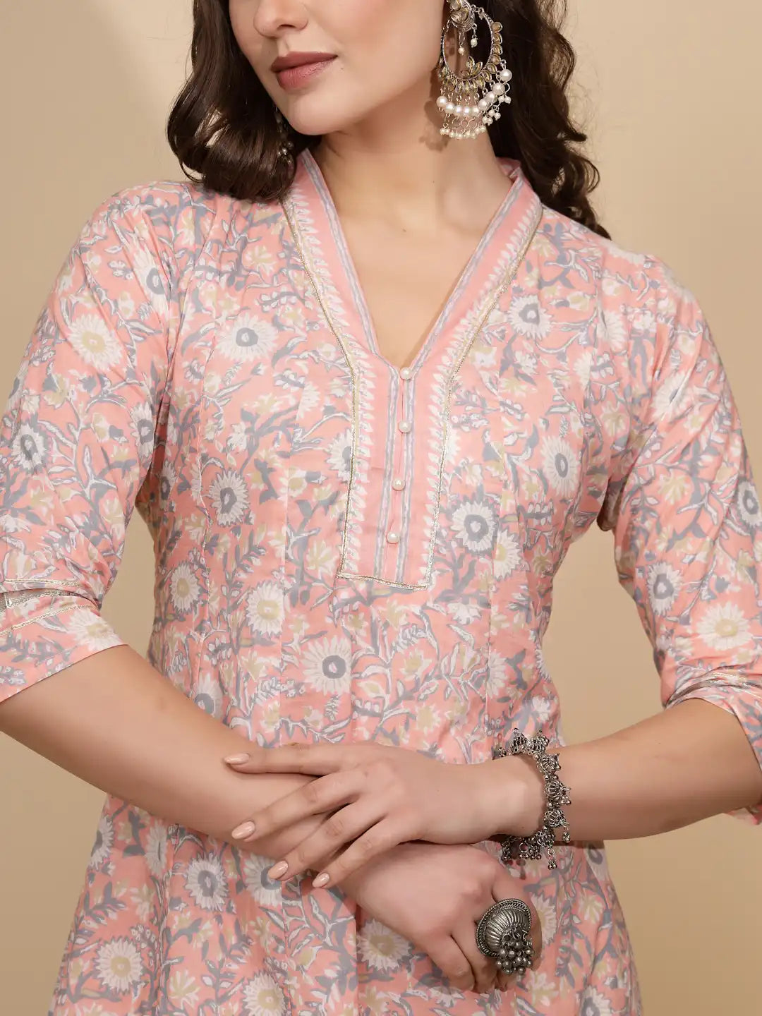 Peach Cotton Regular Fit Kurta Set - Global Republic