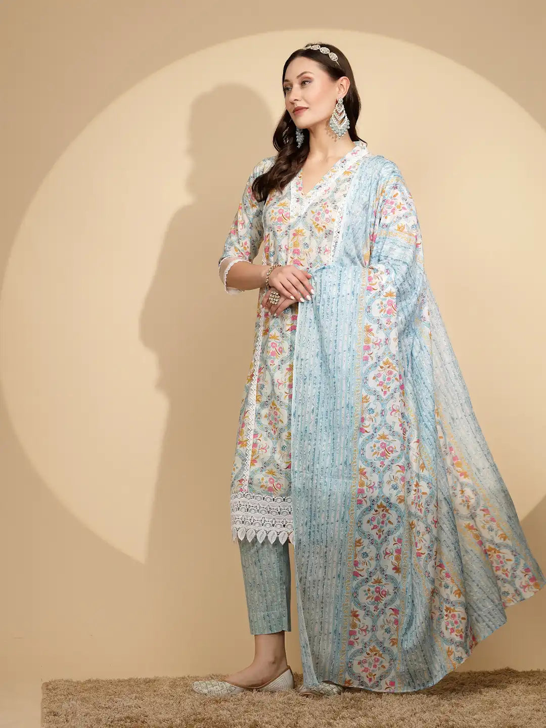 Firozi Cotton Regular Fit Suit Set For Women - Global Republic