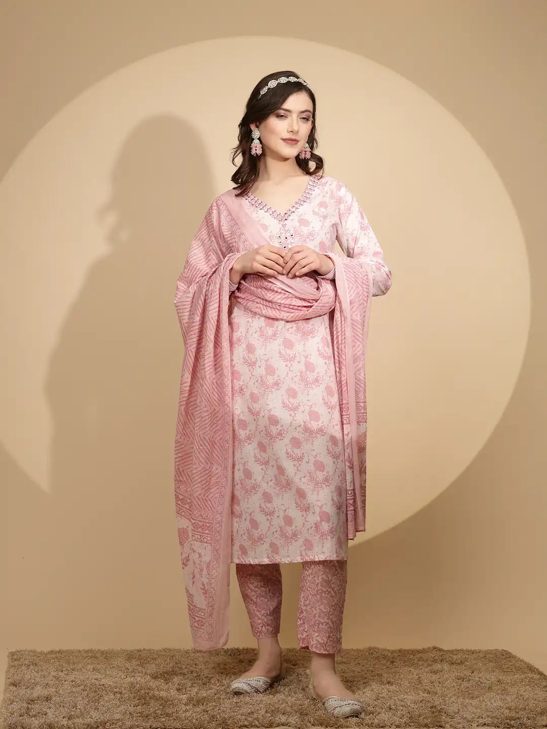 Pink Cotton Regular Fit Suit Set For Women - Global Republic #