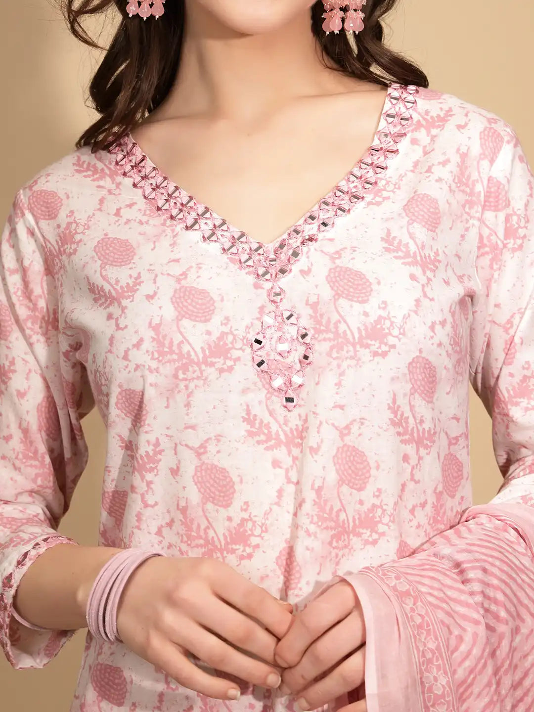 Pink Cotton Regular Fit Suit Set For Women - Global Republic