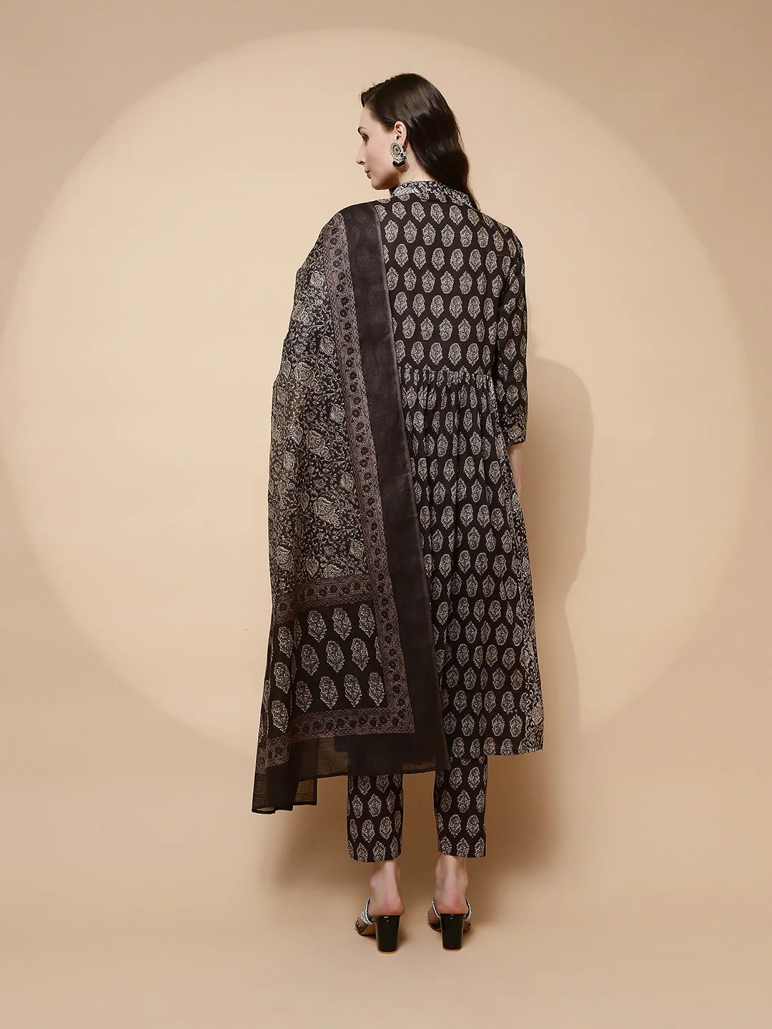 Coffee Cotton Blend Loose Fit Suit Set For Women - Global Republic