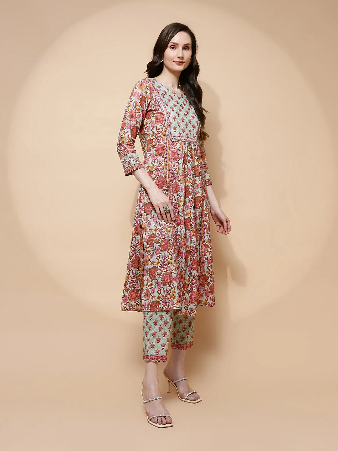 Green Cotton Blend Loose Fit Suit Set For Women - Global Republic