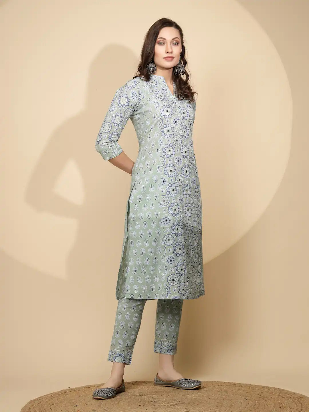 Light Blue Cotton Regular Fit Kurta Set For Women - Global Republic