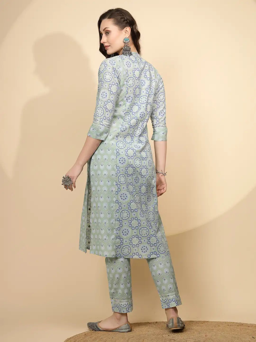 Light Blue Cotton Regular Fit Kurta Set For Women - Global Republic