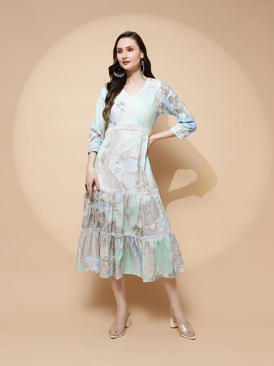 Blue Rayon Blend Regular Fit Dress - Global Republic