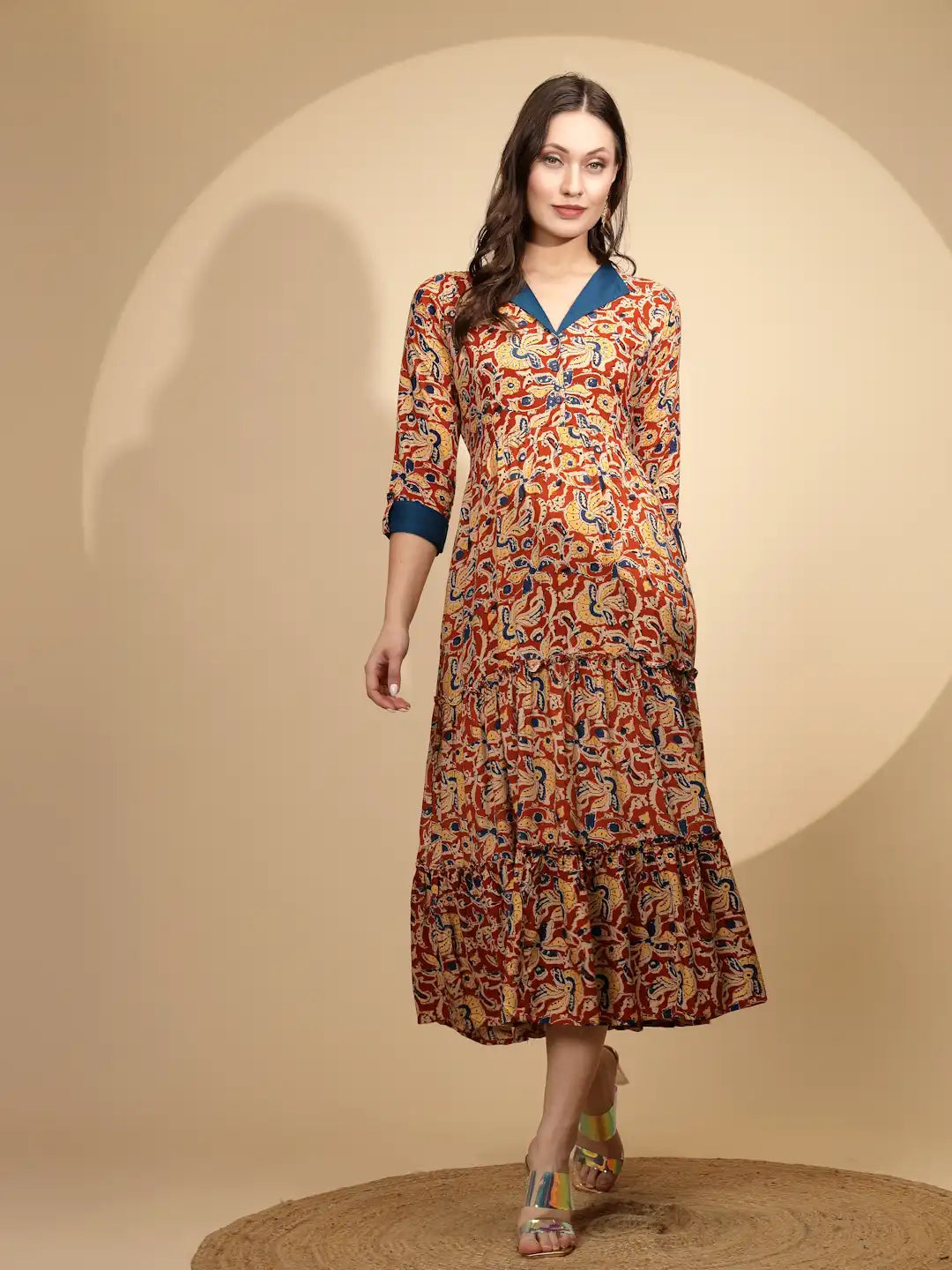 Mustard Cotton Loose Fit Dress For Women - Global Republic #