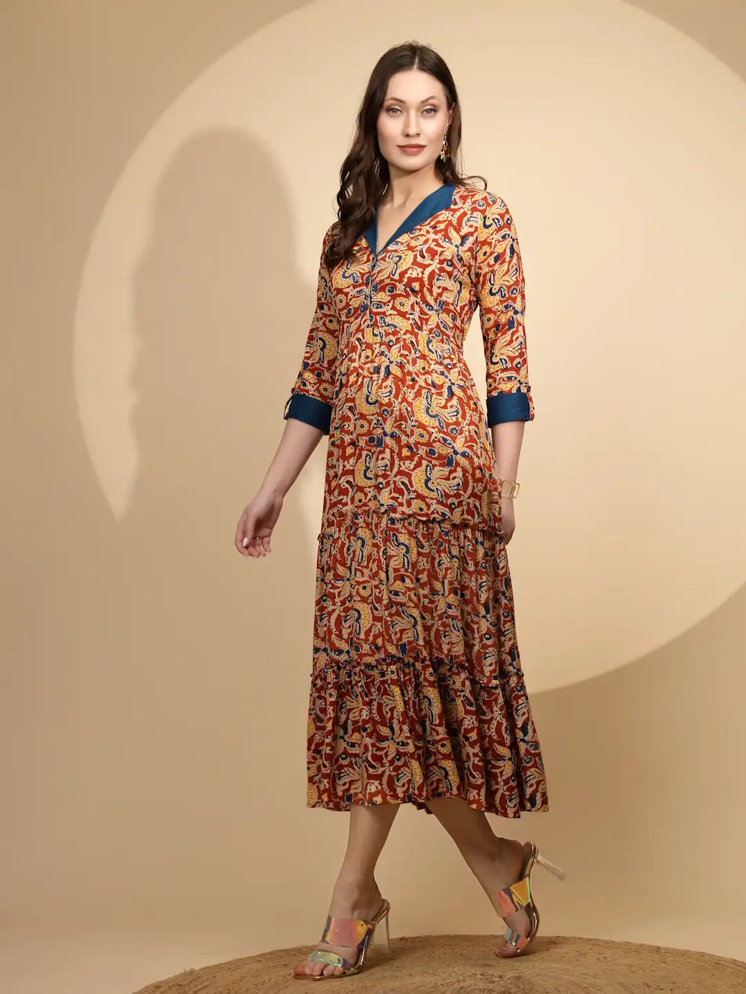 Mustard Cotton Loose Fit Dress For Women