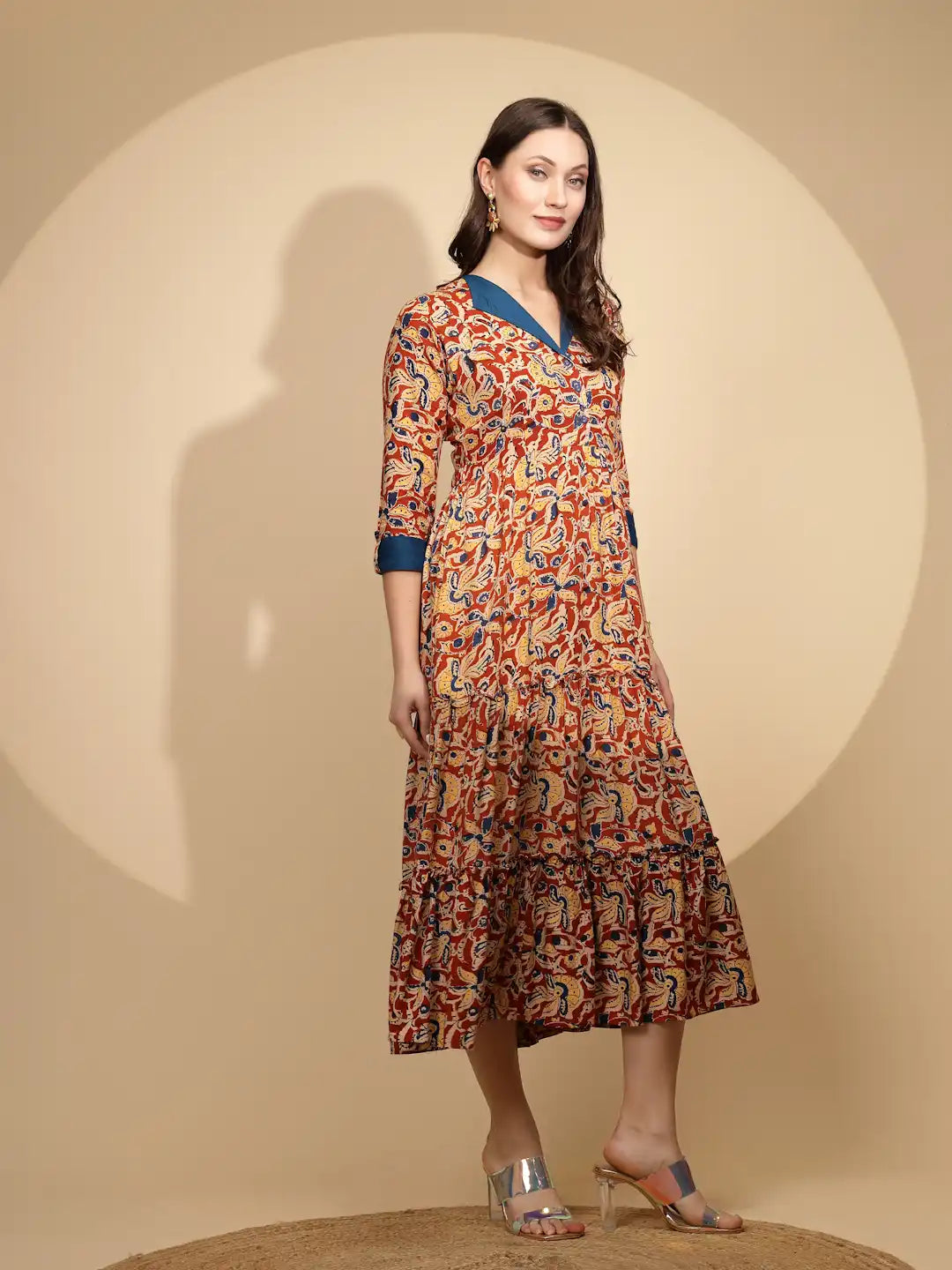 Mustard Cotton Loose Fit Dress For Women