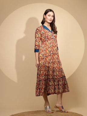 Mustard Cotton Loose Fit Dress For Women