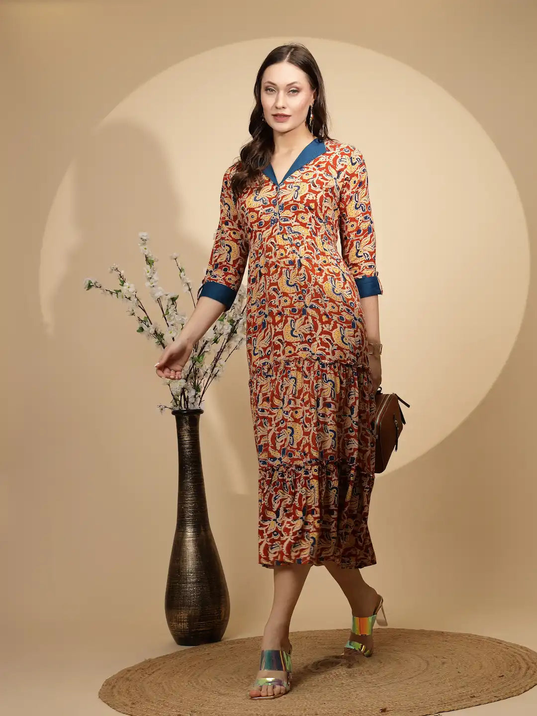 Mustard Cotton Loose Fit Dress For Women