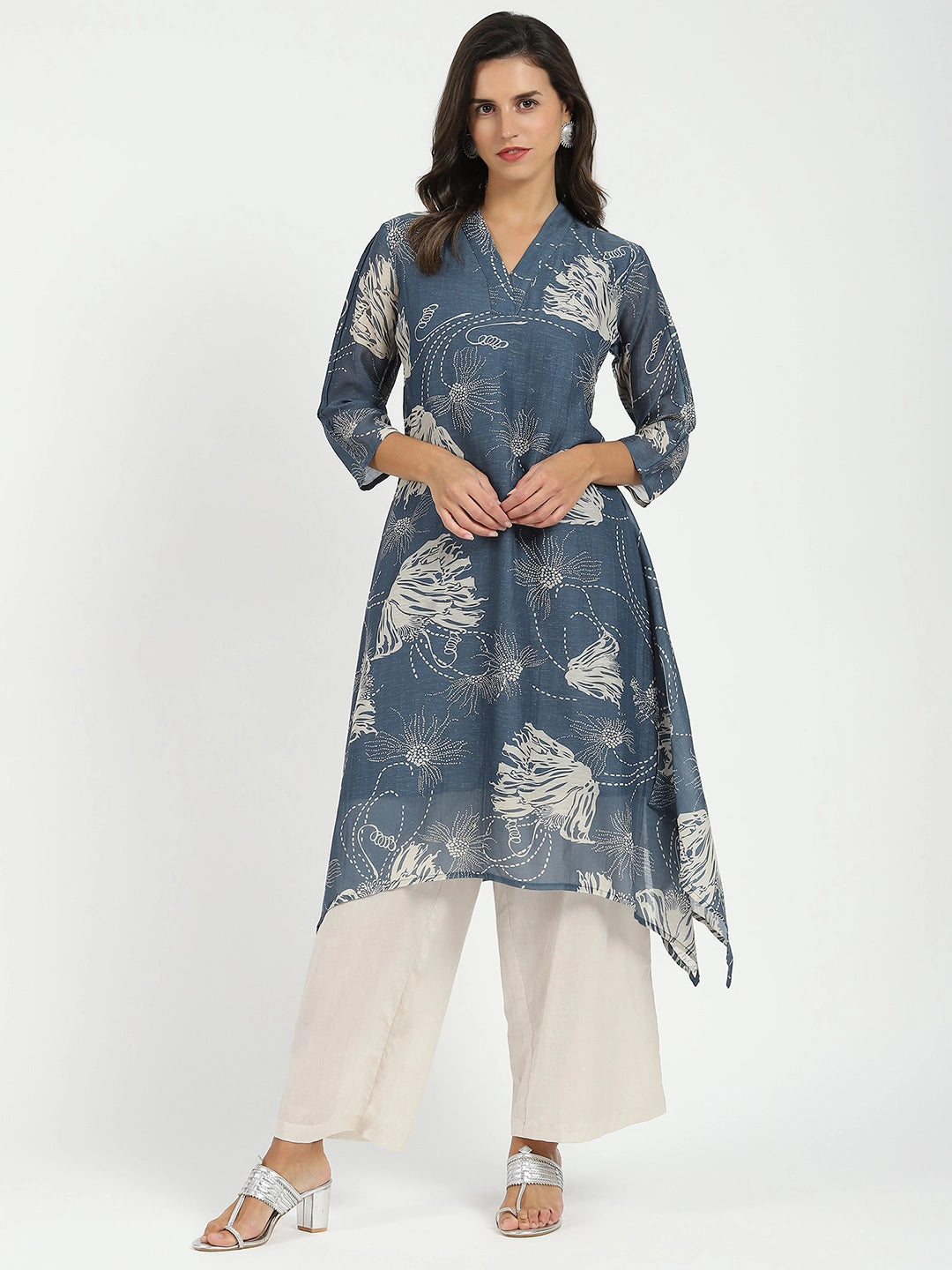 Grey Printed A-Line Kurta Set - Global Republic