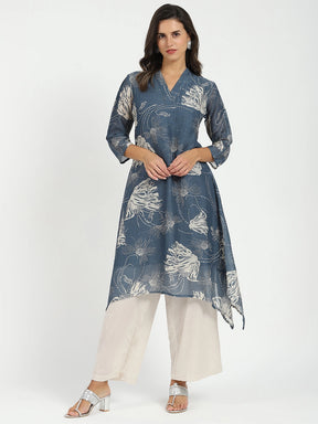 Grey Printed A-Line Kurta Set
