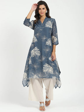 Grey Printed A-Line Kurta Set