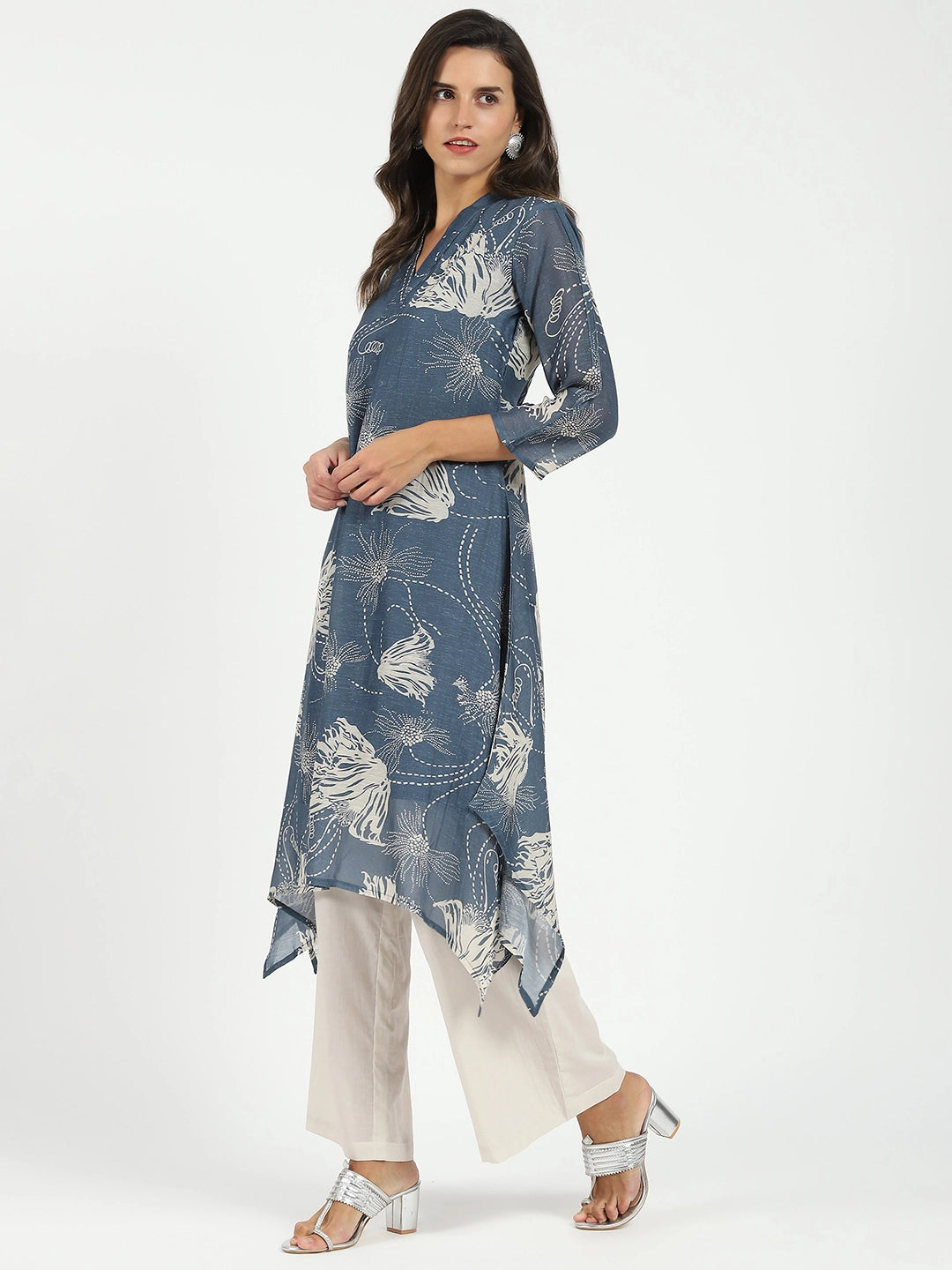 Grey Printed A-Line Kurta Set - Global Republic