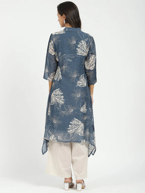 Grey Printed A-Line Kurta Set