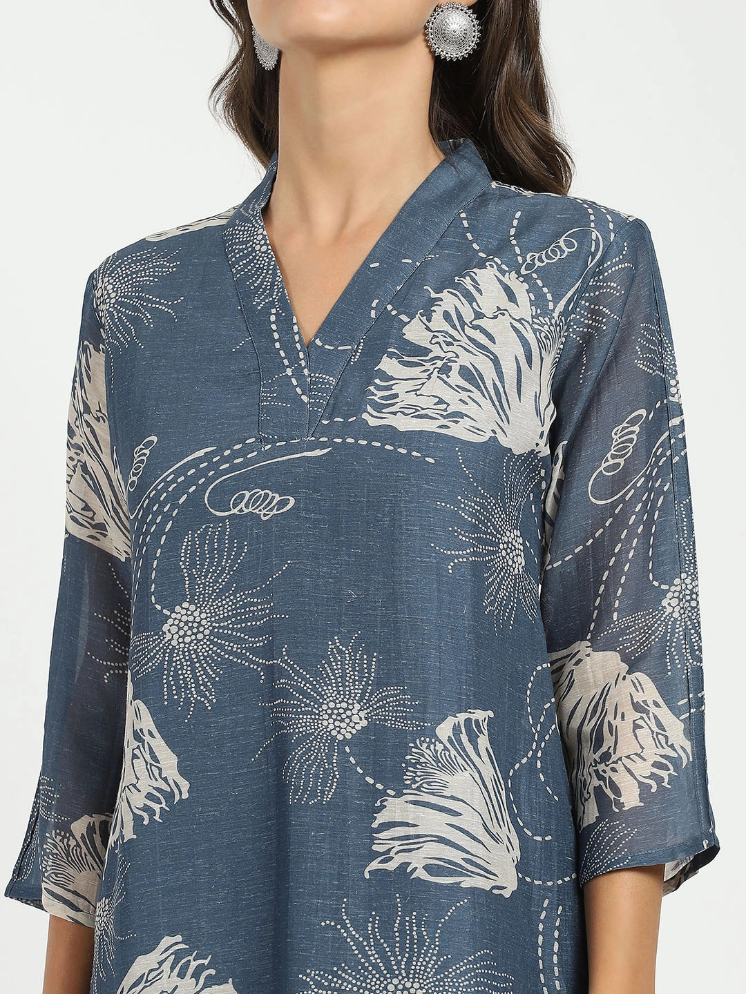 Grey Printed A-Line Kurta Set