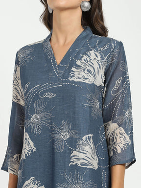 Grey Printed A-Line Kurta Set