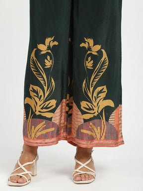Green Abstract Crepe Kurta Set