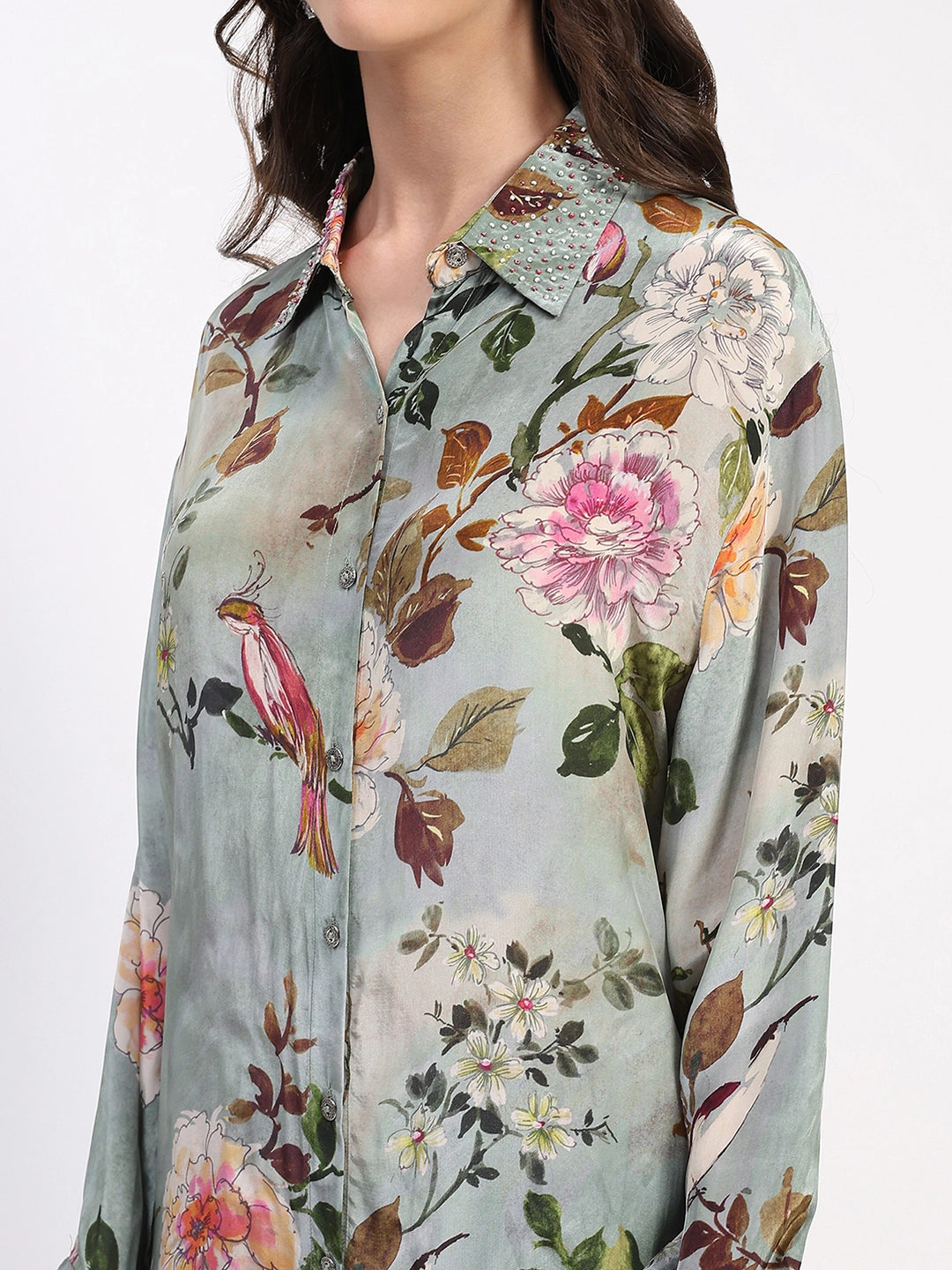 Olive Floral Beaded Collar Ethnic Set - Global Republic