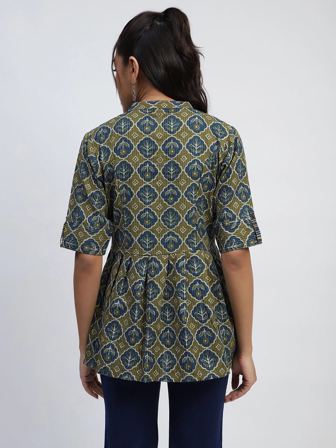 Green Ajrakh Cotton Regular Fit Tunic