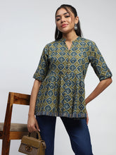 Green Ajrakh Cotton Regular Fit Tunic