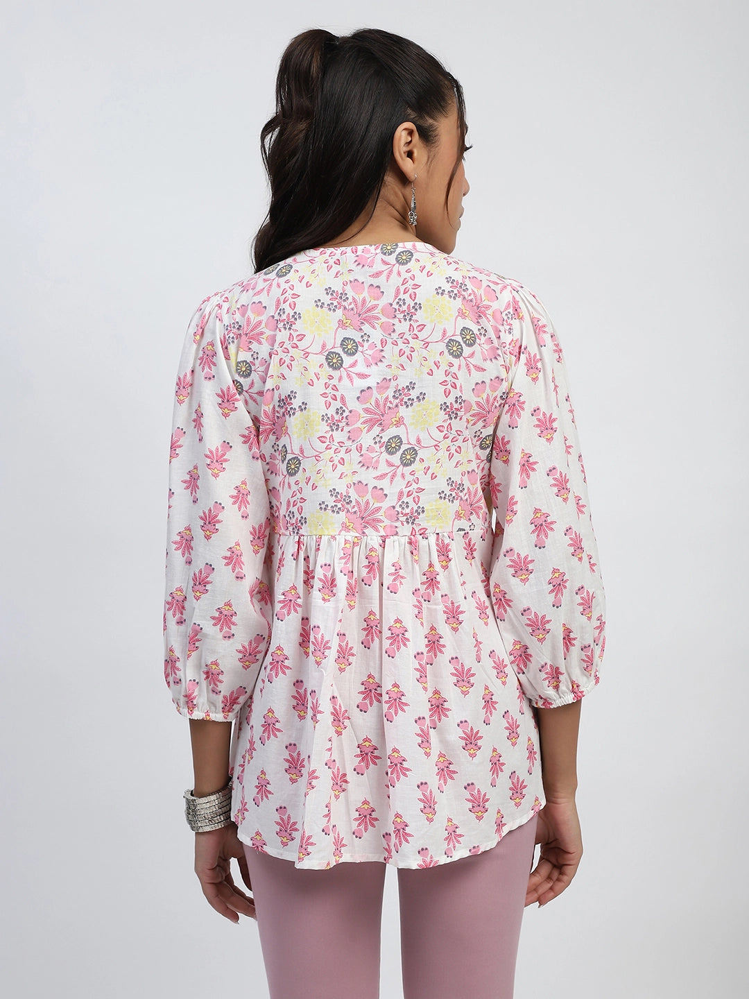 White Floral Embroidered Cotton Tunic