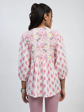 White Floral Embroidered Cotton Tunic