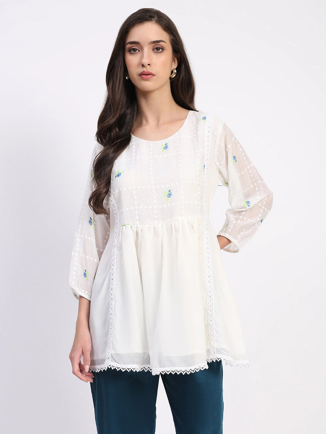 White Lace-Pleated Tunic
