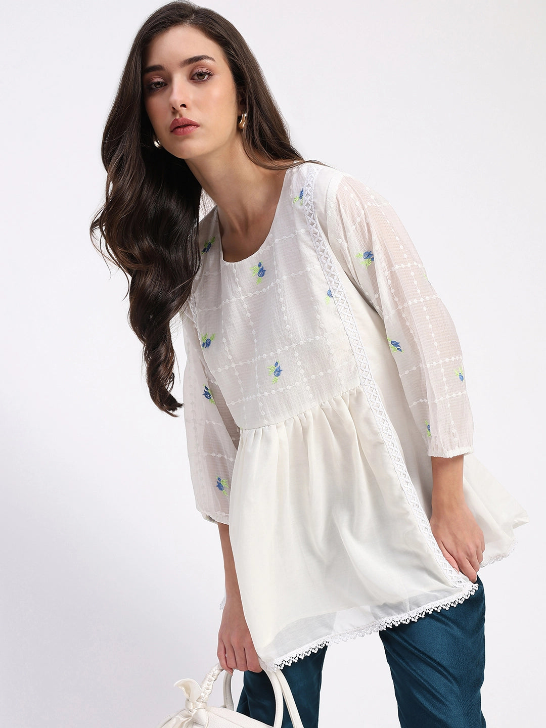White Lace-Pleated Tunic