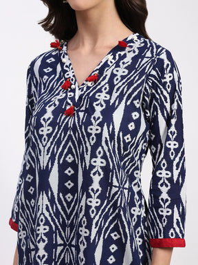 Indigo Cotton Printed Kurta