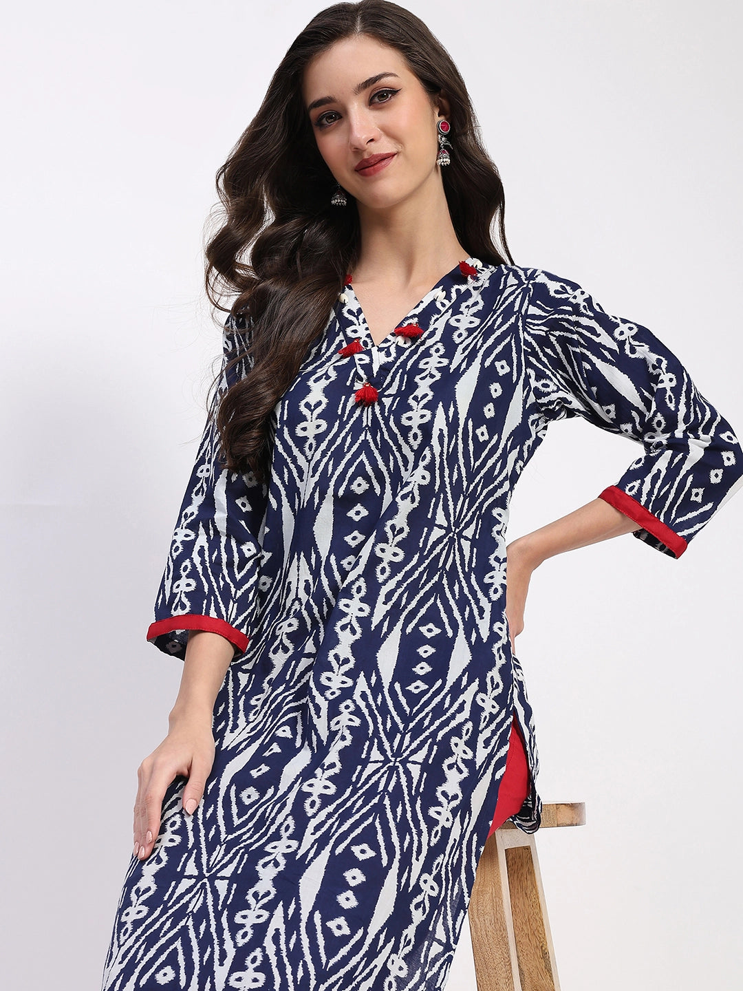 Indigo Cotton Printed Kurta