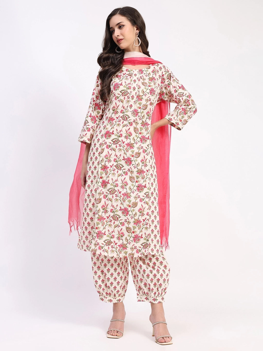 White & Red Cotton Afghani Suit Set