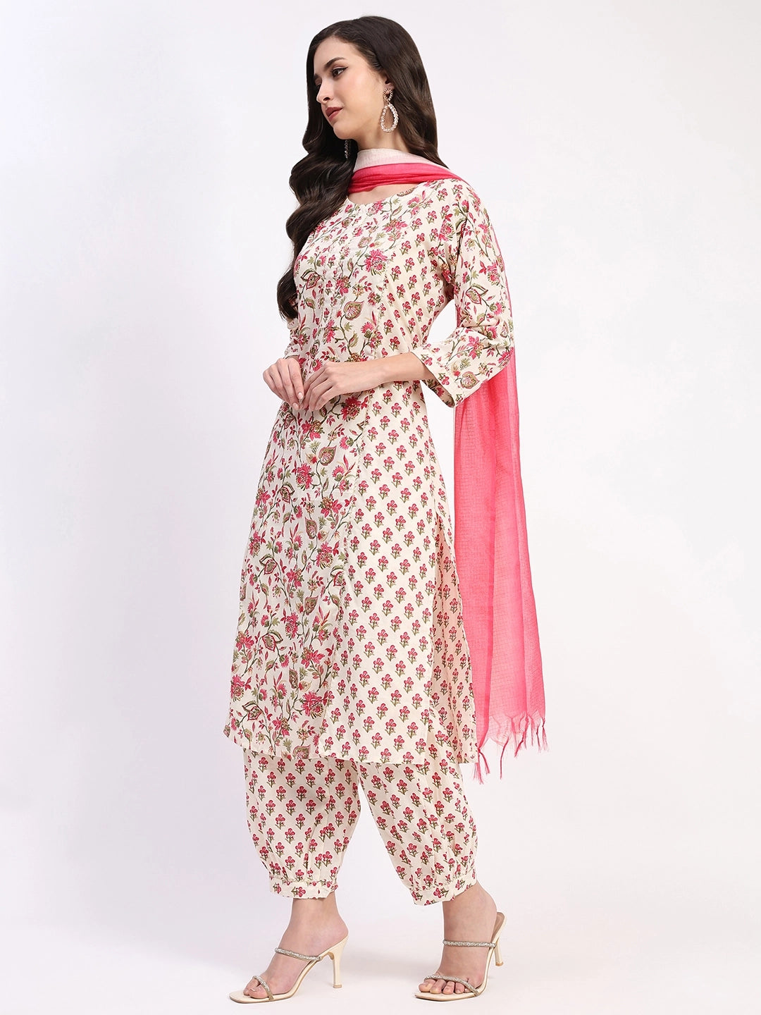 White & Red Cotton Afghani Suit Set - Global Republic