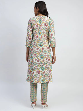 Green Floral Embroidered Suit Set