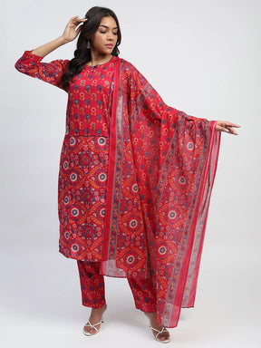 Magenta Floral Embroidered Suit Set