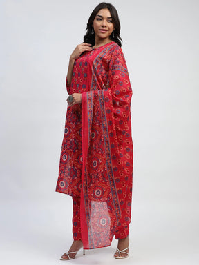 Magenta Floral Embroidered Suit Set