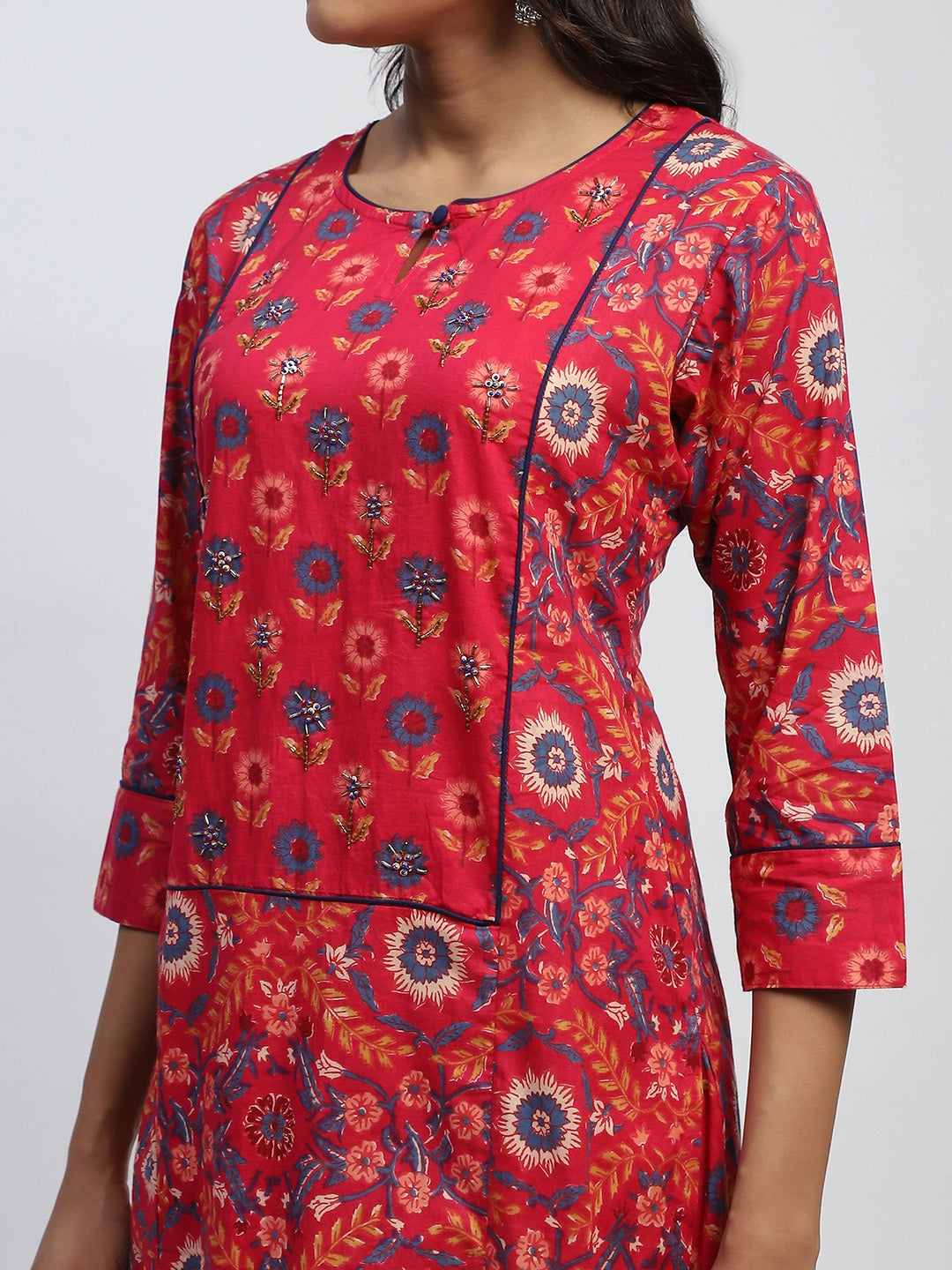 Magenta Floral Embroidered Suit Set