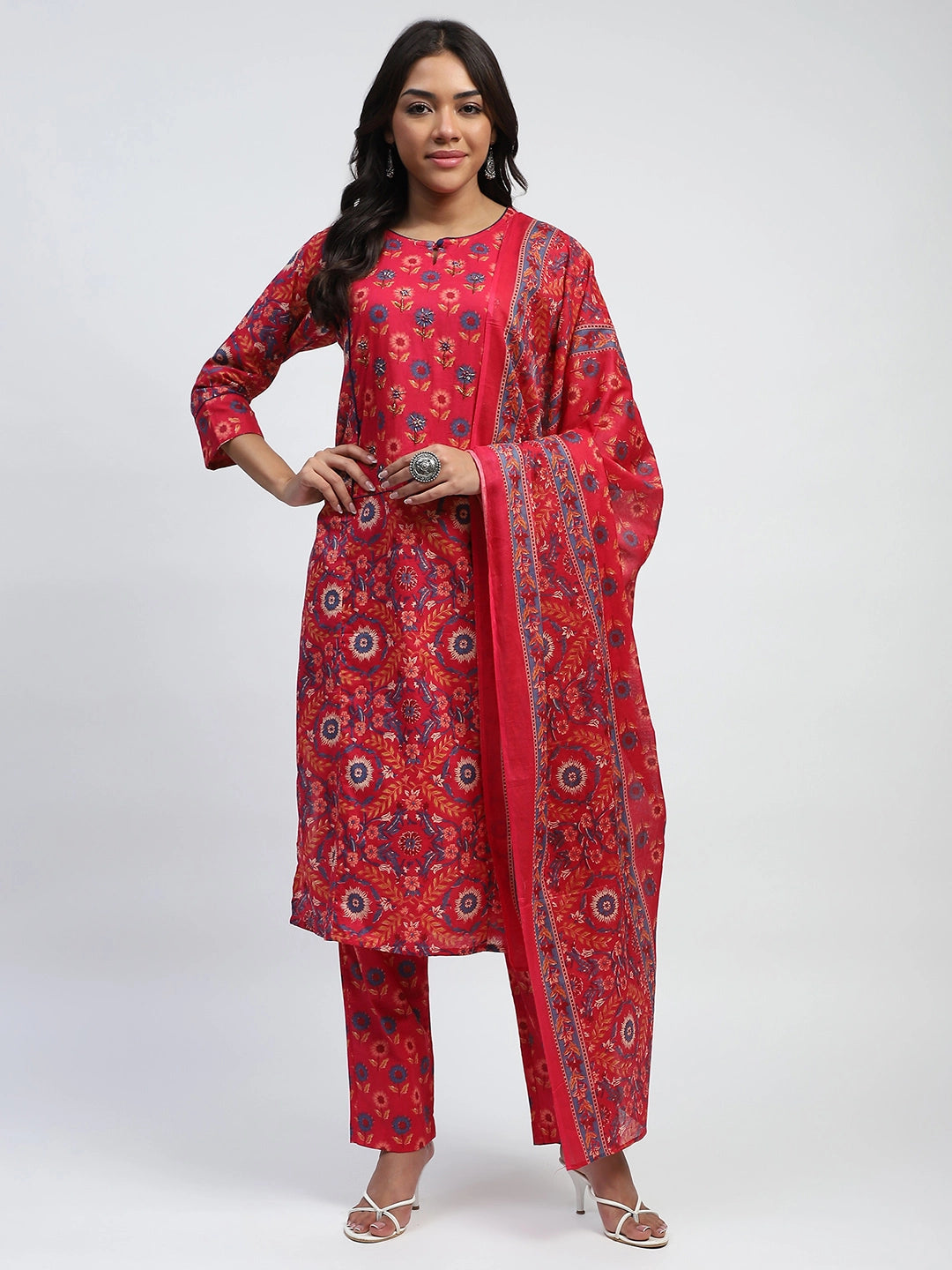 Magenta Floral Embroidered Suit Set