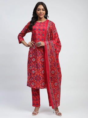 Magenta Floral Embroidered Suit Set
